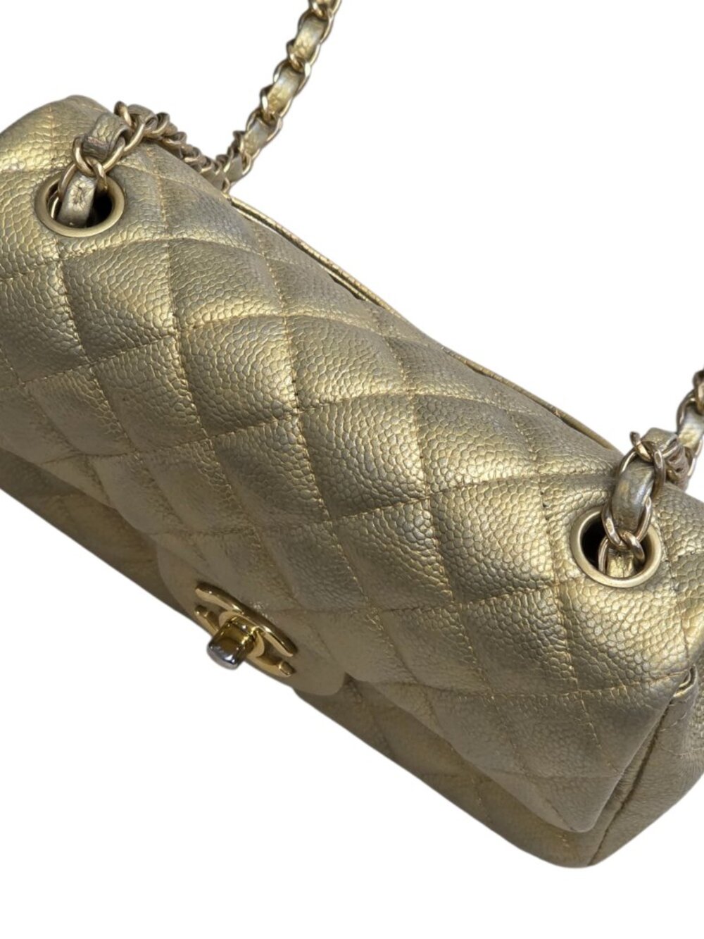 Chanel Pearl Caviar Gold Leather Quilted Classic Mini Single Flap Bag - Picture 7 of 16